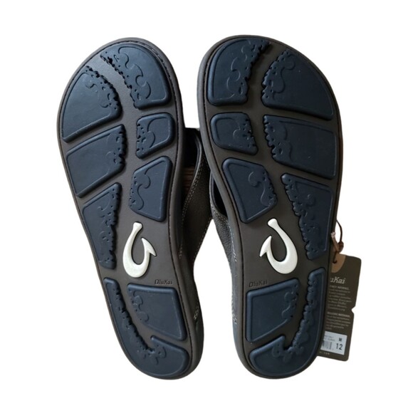 OluKai Nui Men’s Flip Flop Sandals Full Grain Leather Gray Size 12 NEW main image 11